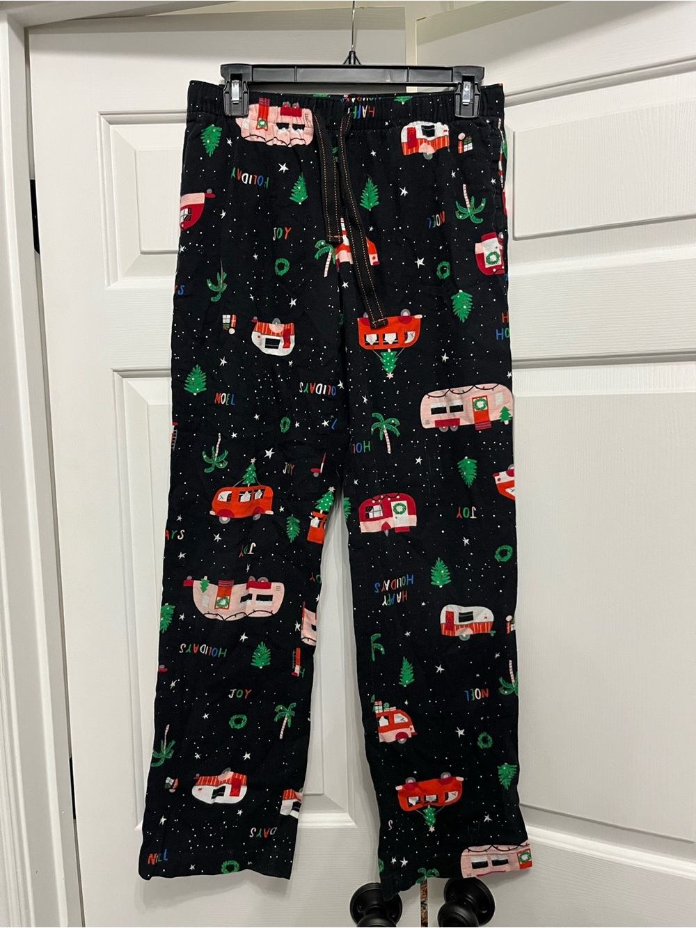 Old Navy Black Holiday Camper Pajama Pants with Red and Green Accents